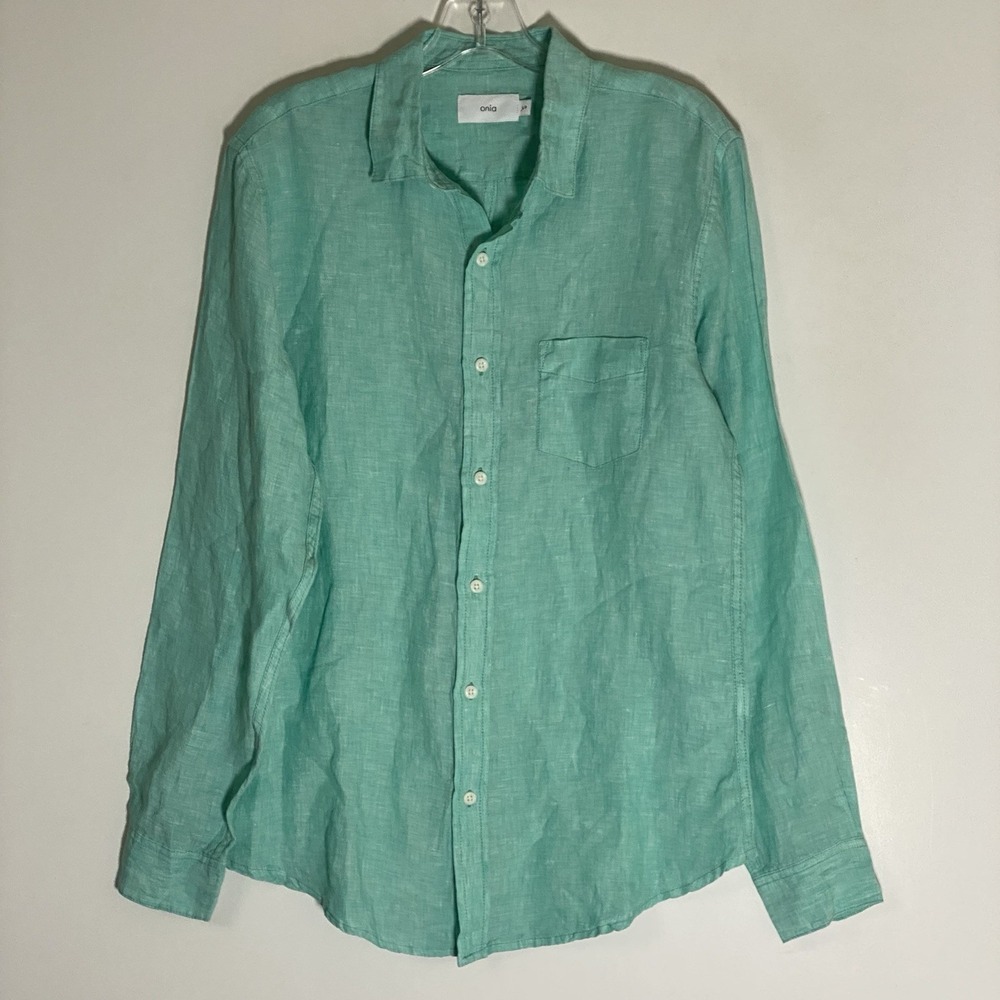 Onia Air Top Womens Small Teal Blue Linen Oversized Lagenlook Coastal Quiet Lux
